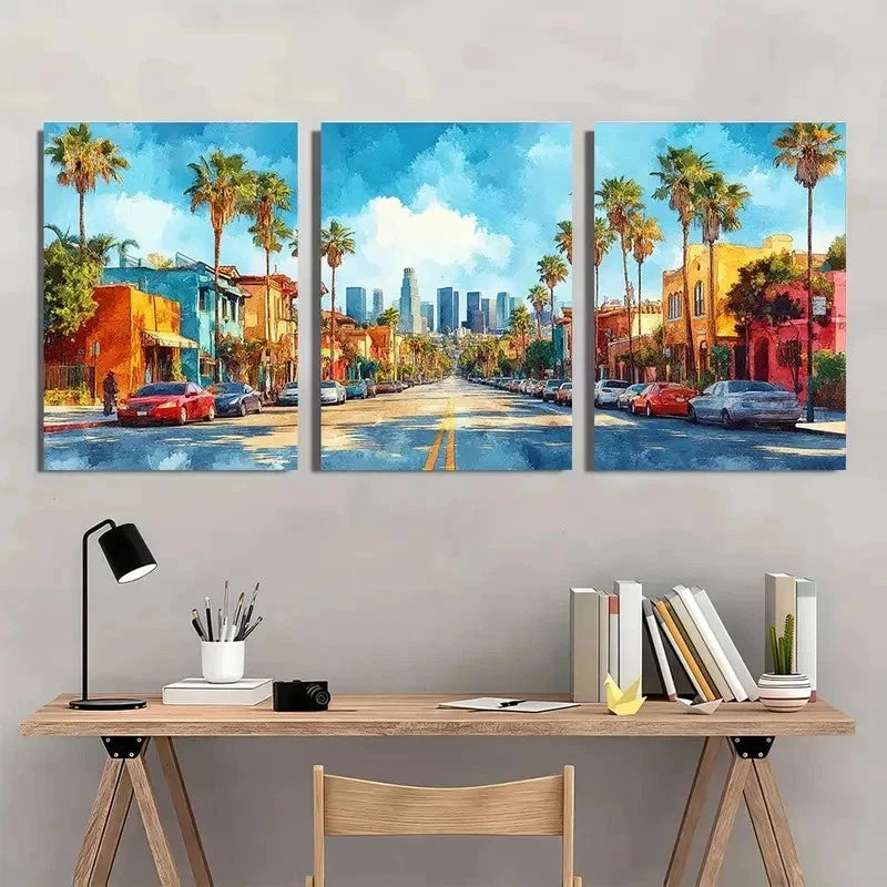 3pcs Los Angeles California Cityscape Perfect Wall Art Set Canvas Framed 40x60cm - High Quality Print 100% Australian Made Wall Canvas Ready to Hang