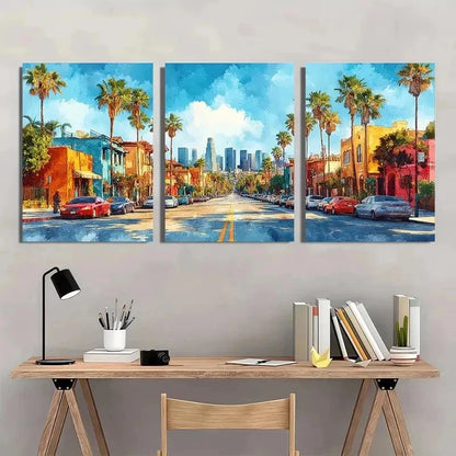 3pcs Los Angeles California Cityscape Perfect Wall Art Set Canvas Framed 40x60cm - High Quality Print 100% Australian Made Wall Canvas Ready to Hang