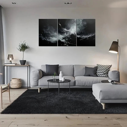 3pcs Modern Abstract Black & White Fluid Metal Print Ready to Hang Art