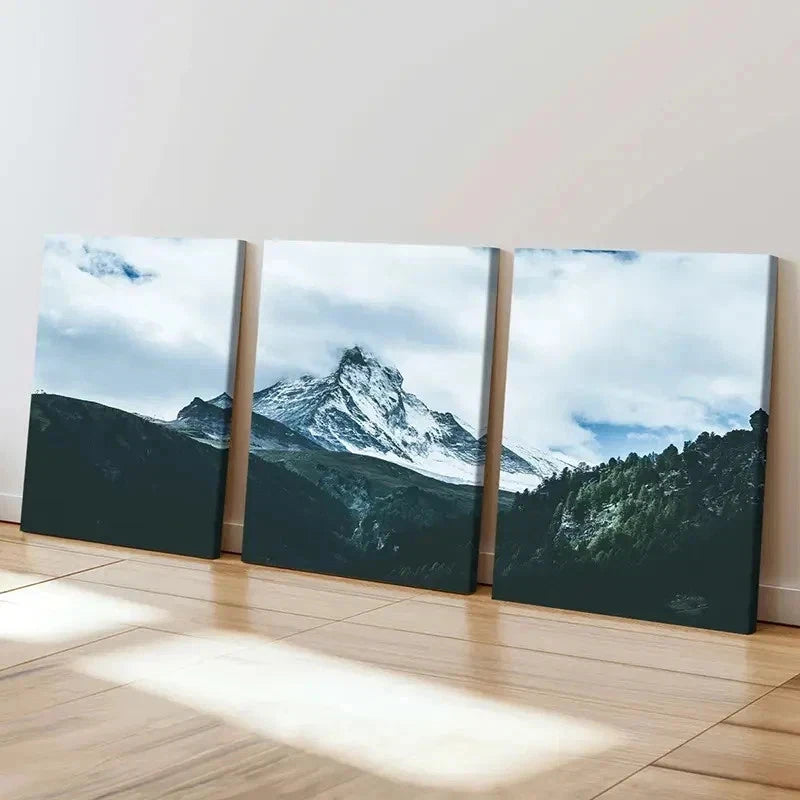 3pcs Snowy Mountain Landscape Forest Scenery Wall Art Set Canvas Framed 40x60cm - High Quality Print 100% Australian Made Wall Canvas Ready to Hang