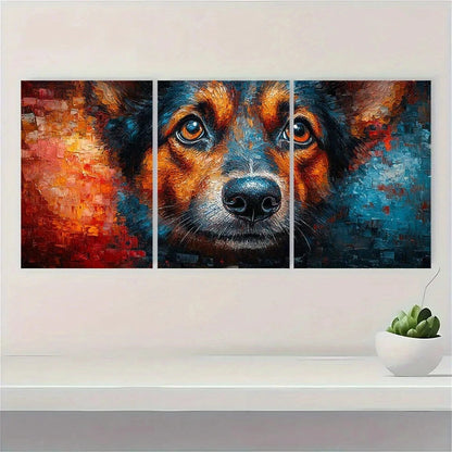 3pcs Dog Mosaic Stunning Brown Eyes Painting Metal Print Ready to Hang Art
