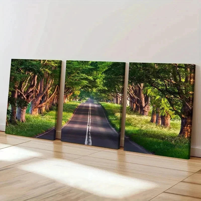 3pcs Grass Road Scenery Tree Modern  Wall Art Set Canvas Framed 40x60cm - High Quality Print 100% Australian Made Wall Canvas Ready to Hang
