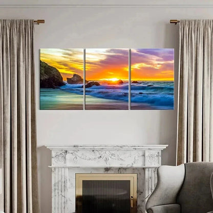3pcs Vibrant Colorful Sunset Seaside Beach Wall Art Set Canvas Framed 40x60cm - High Quality Print 100% Australian Made Wall Canvas Ready to Hang