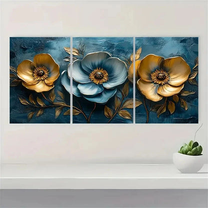 3pcs  Abstract Golden Flower Floral Art  TR   Wall Art Set Canvas Framed 40x60cm - High Quality Print 100% Australian Made Wall Canvas Ready to Hang