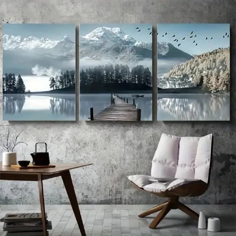 3pcs Snow Mountain Tranquil Lake Nature Metal Print Ready to Hang Art