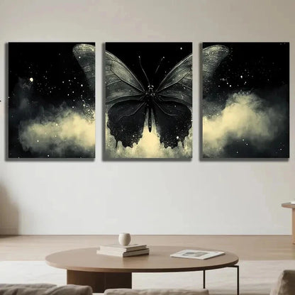 3pcs Black Mystical Butterfly Decoration Wall Art Set Canvas Framed 40x60cm - High Quality Print 100% Australian Made Wall Canvas Ready to Hang
