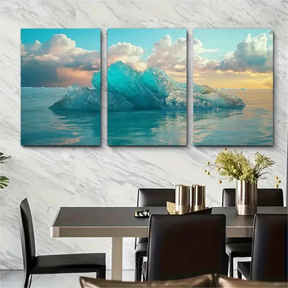 3pcs Lagoon Iceberg Scenic Nature Metal Print Ready to Hang Art