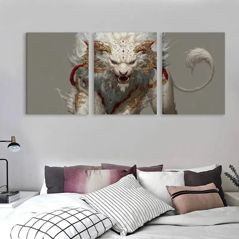 3pcs The Majestic Mythical Beast With Horns   Wall Art Set Canvas Framed 60x90cm - High Quality Print 100% Australian Made Wall Canvas Ready to Hang