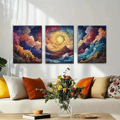 3pcs Surreal Landscape Clouds Dreamlike Perfect Wall Art Set Canvas Framed 50x70cm - High Quality Print 100% Australian Made Wall Canvas Ready to Hang
