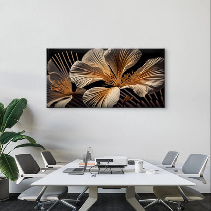 Elegant Gold and White Floral Wall Art Canvas Office Home Framed 120x60cm