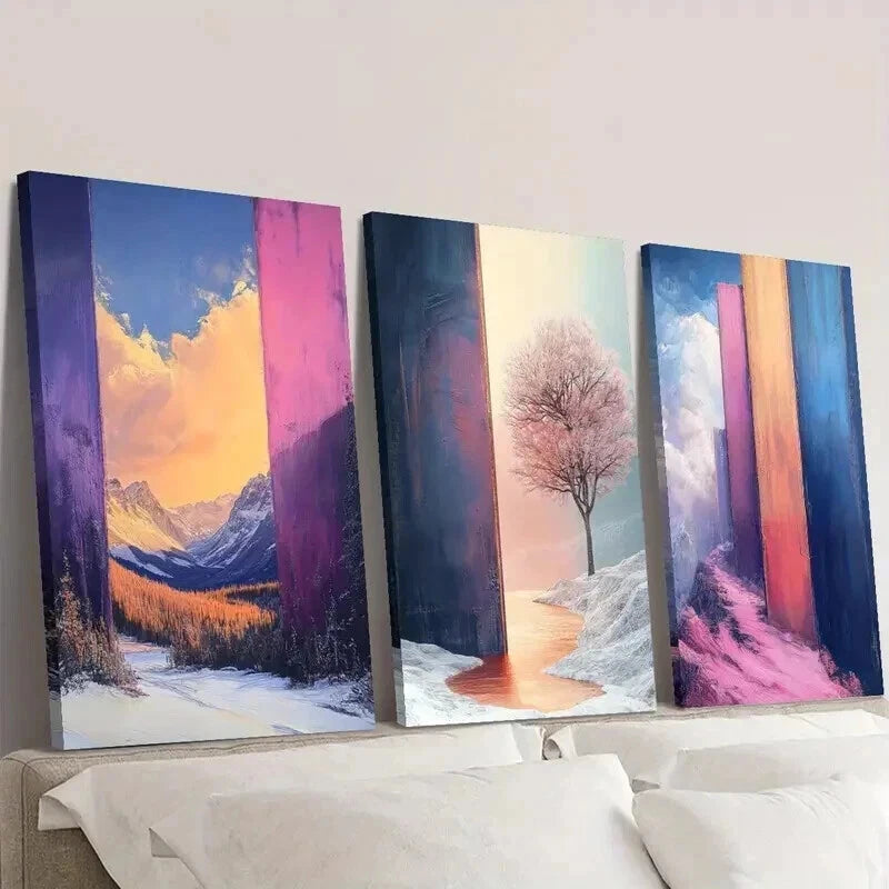 3pcs Cherry Blossoms & Color Block Graffiti Wall Art Set Canvas Framed 60x90cm - High Quality Print 100% Australian Made Wall Canvas Ready to Hang