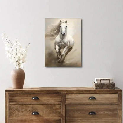 Beautiful Elegant White Horse Painting 40x60cm Metal Print Ready to Hang