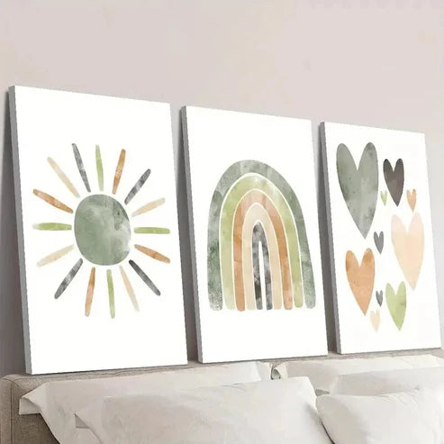 3pcs Bohemian Neutral Sun Rainbow Wall Art Set Canvas Unframed - High Quality Print 100% Australian Made Wall Canvas
