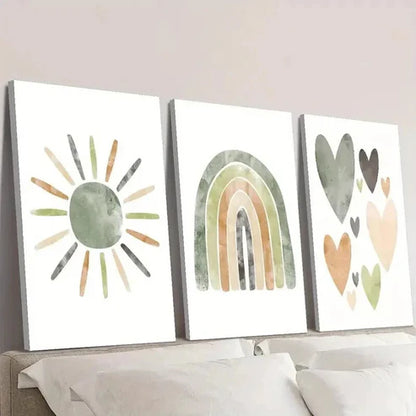 3pcs Bohemian Neutral Sun Rainbow Wall Art Set Canvas Unframed - High Quality Print 100% Australian Made Wall Canvas