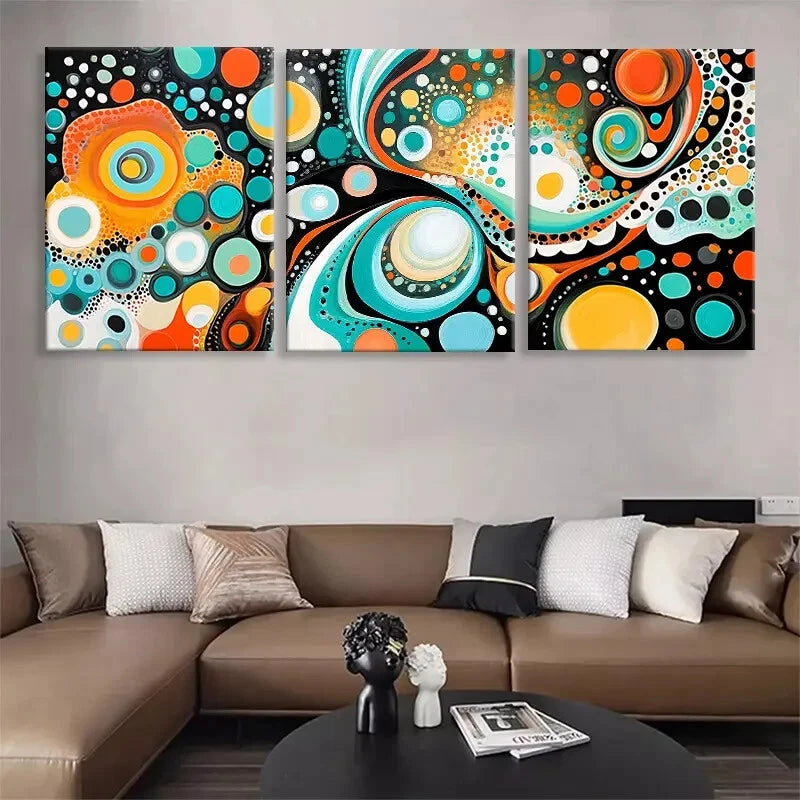 3pcs Abstract Geometric Circle Swirl Perfect Wall Art Set Canvas Framed 40x60cm - High Quality Print 100% Australian Made Wall Canvas Ready to Hang