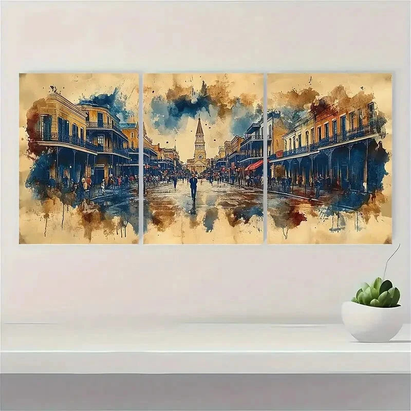 3pcs Vintage New Orleans Painting Metal Print Ready to Hang Art