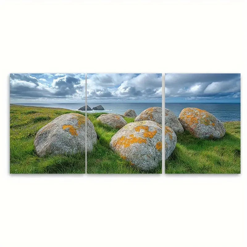 3pcs Sea Worn Boulders I near Lands End Wall Art Set Canvas Framed 40x60cm - High Quality Print 100% Australian Made Wall Canvas Ready to Hang