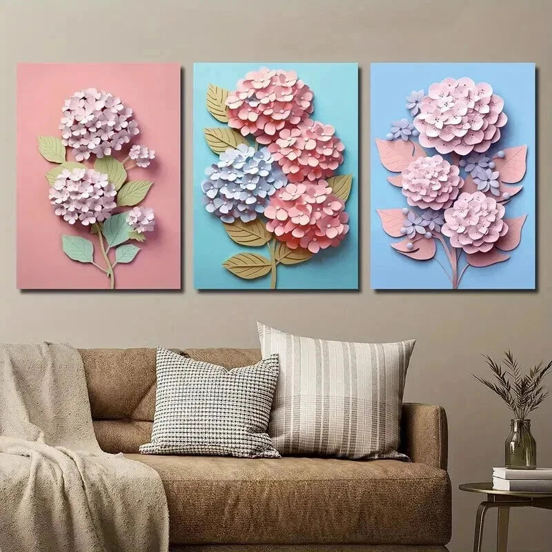 3pcs Hydrangea Flower Botanical Floral Wall Art Set Canvas Framed 40x60cm - High Quality Print 100% Australian Made Wall Canvas Ready to Hang