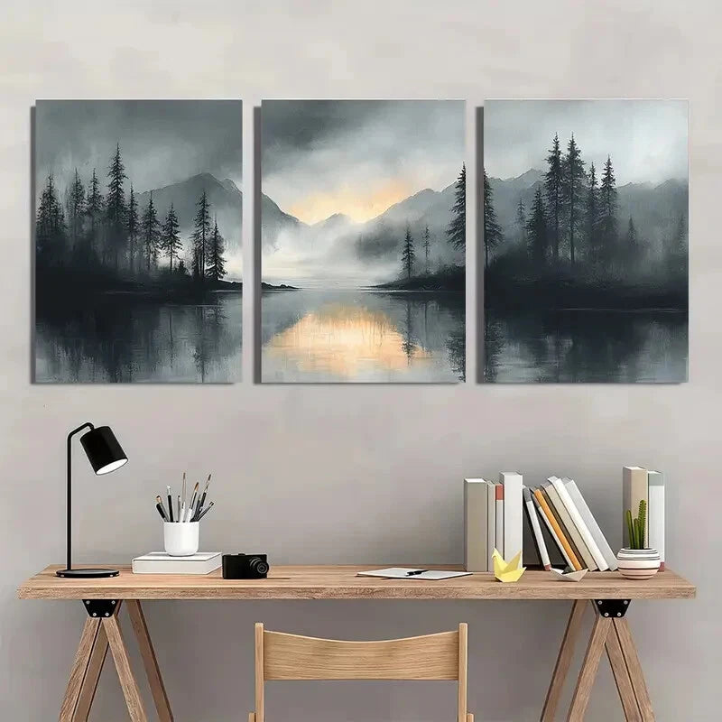 3pcs Gray Watercolor Abstract Landscape Metal Print Ready to Hang Art
