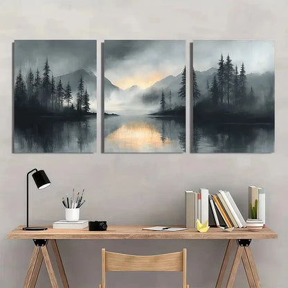 3pcs Gray Watercolor Abstract Landscape Metal Print Ready to Hang Art