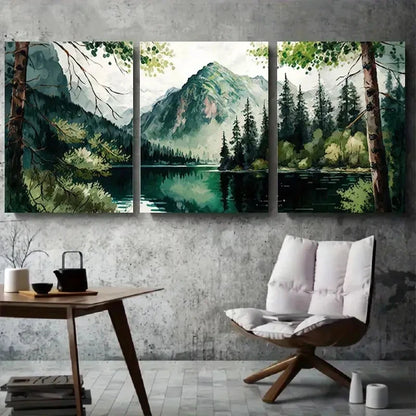 3pcs Tranquil Mountain Lake Scenic Nature Metal Print Ready to Hang Art