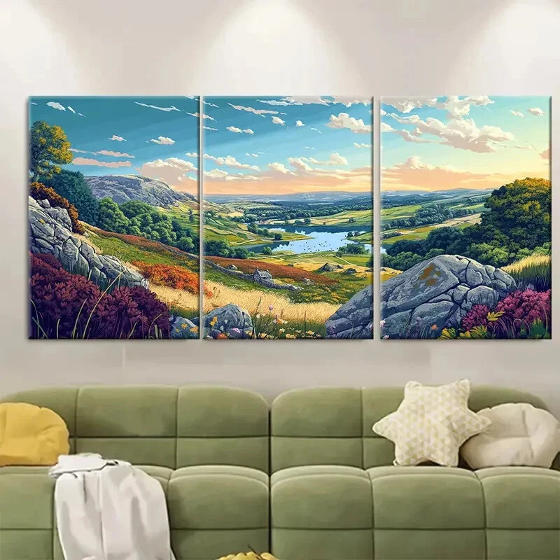 3pcs British Countryside Landscape Peak Metal Print Ready to Hang Art