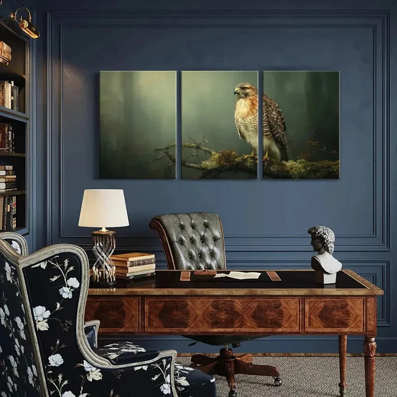 3pcs Eagle Perched On Branch Forest Atmosphere Metal Print Ready to Hang Art