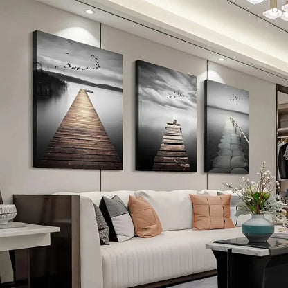 3pcs Modern Minimalist Golden River Forest Wall Art Set Canvas Framed 50x70cm - High Quality Print 100% Australian Made Wall Canvas Ready to Hang