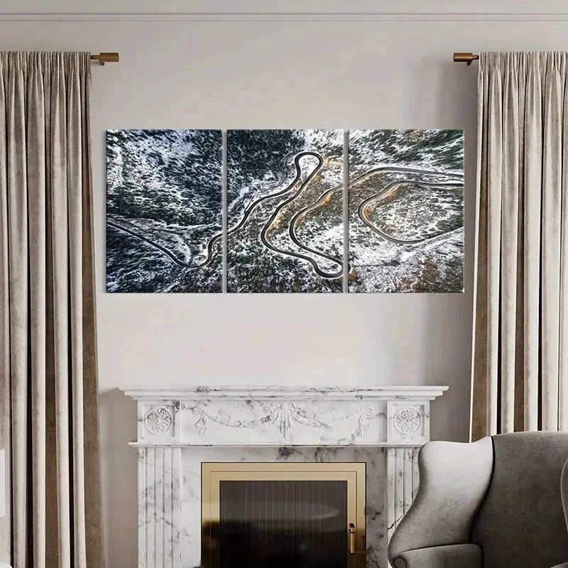 3pcs Snow Scene Forest Road Modern Wall Art Set Canvas Framed 40x60cm - High Quality Print 100% Australian Made Wall Canvas Ready to Hang