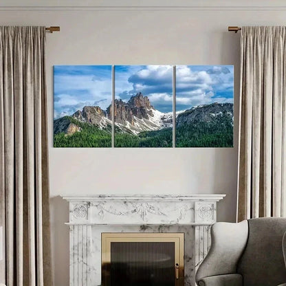 3pcs Snow Mountain Blue Sky & White Clouds Wall Art Set Canvas Framed 40x60cm - High Quality Print 100% Australian Made Wall Canvas Ready to Hang