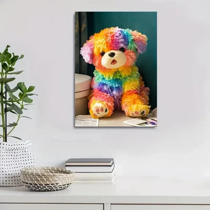 Plush Long Haired Dog Sitting Painting 40x60cm Metal Print Ready to Hang