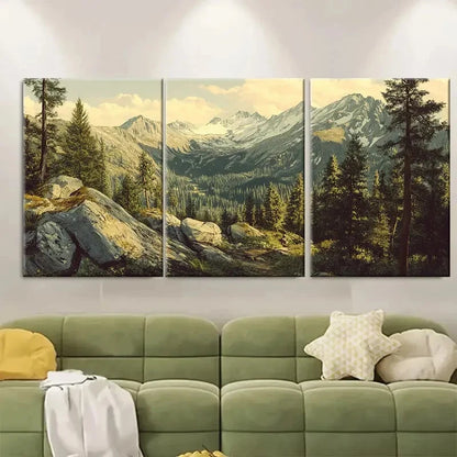 3pcs Vintage Inspired Mountain Nature Metal Print Ready to Hang Art