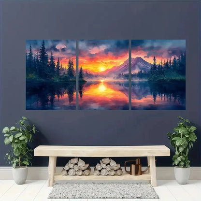 3pcs Oregon Watercolor Painting Mountain Lake Metal Print Ready to Hang Art