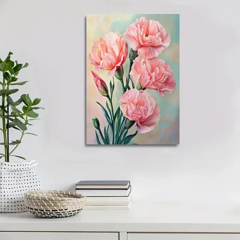 Vibrant Pink Carnations Colorful Painting  40x60cm Metal Print Ready to Hang