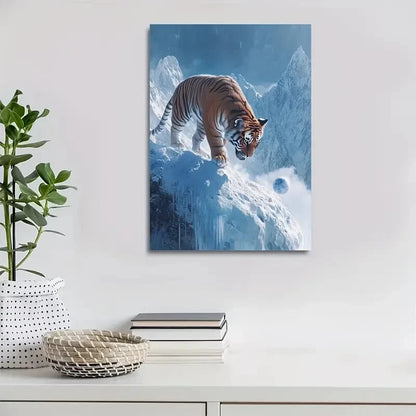 Hyper Realistic Tiger Playing with Ball Painting 40x60cm Metal Print Ready to Hang