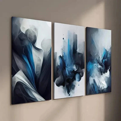 3pcs Modern Minimalist Blue and Gray Abstract Wall Art Set Canvas Framed 50x70cm - High Quality Print 100% Australian Made Wall Canvas Ready to Hang