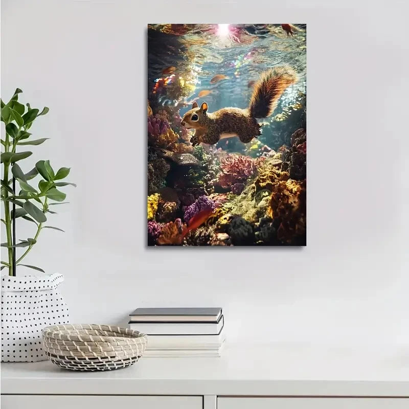 Vibrant Coral Reef & Rainbow Reflections Painting 40x60cm Metal Print Ready to Hang