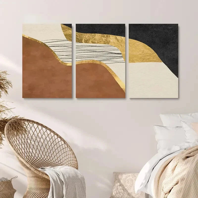 3pcs Abstract Modern Painting Brown & Black Metal Print Ready to Hang Art