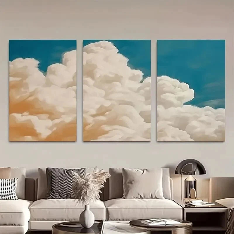 3pcs Clouds Navy Blue Sky Nature Metal Print Ready to Hang Art