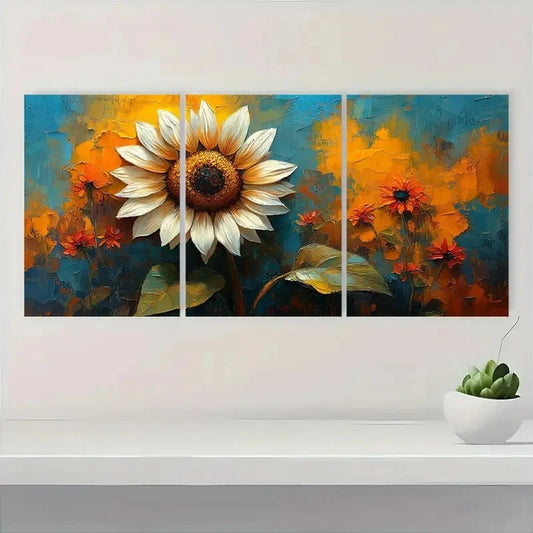 3pcs White Sunflower Vibrant Floral Perfect Wall Art Set Canvas Framed 40x60cm - High Quality Print 100% Australian Made Wall Canvas Ready to Hang