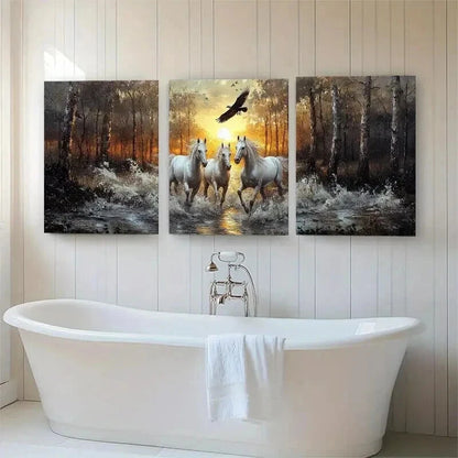 3pcs Majestic Wild Horses Forest Nature Perfect Wall Art Set Canvas Framed 40x60cm - High Quality Print 100% Australian Made Wall Canvas Ready to Hang