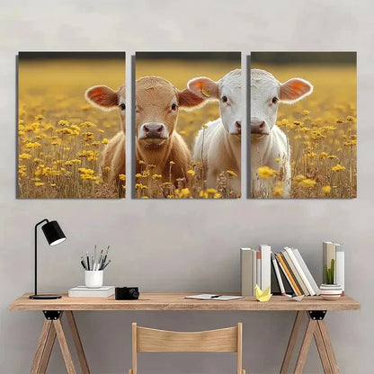3pcs Land Cow & Calf Animal Themed Nature Scenery Metal Print Ready to Hang Art