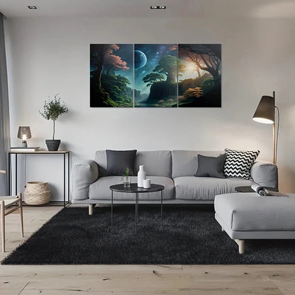 3pcs Fantasy Forest Moon and Stars Night Sky Metal Print Ready to Hang Art