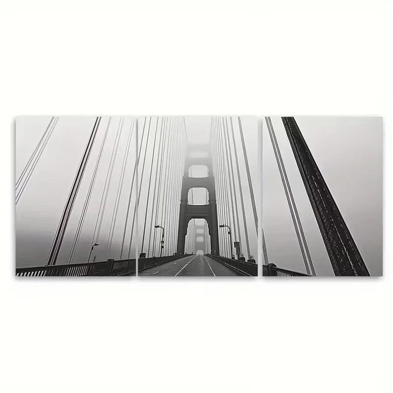 3pcs Black & White San Francisco Golden Gate Wall Art Set Canvas Framed 50x70cm - High Quality Print 100% Australian Made Wall Canvas Ready to Hang