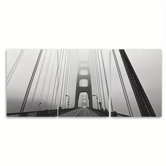 3pcs Black & White San Francisco Golden Gate Wall Art Set Canvas Framed 50x70cm - High Quality Print 100% Australian Made Wall Canvas Ready to Hang
