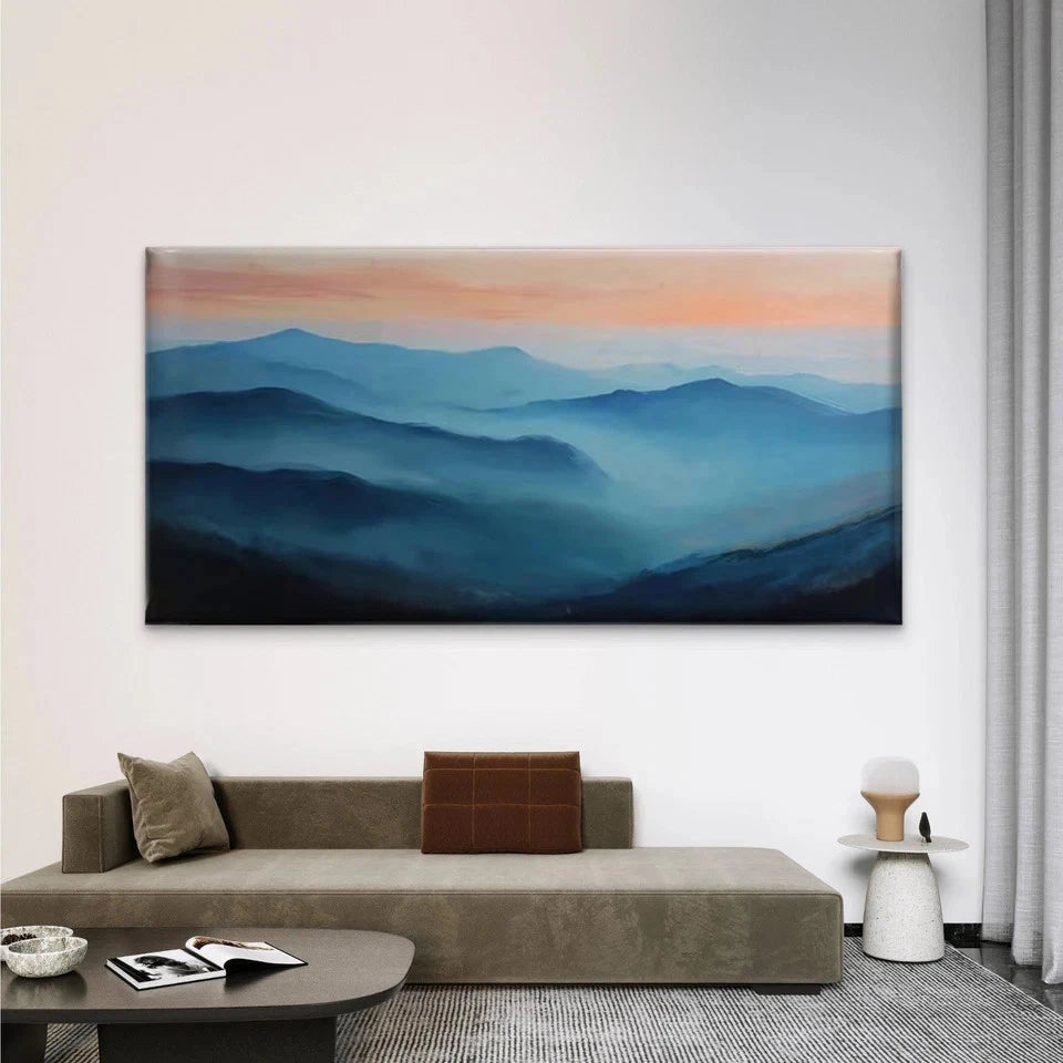 Blue Mountain Landscape Wall Art Canvas Office Home Room Framed 120x60cm