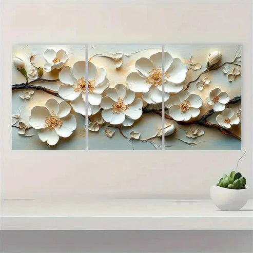 3pcs White Flower Texture IU Wall Art Set Canvas Unframed - High Quality Print 100% Australian Made Wall Canvas