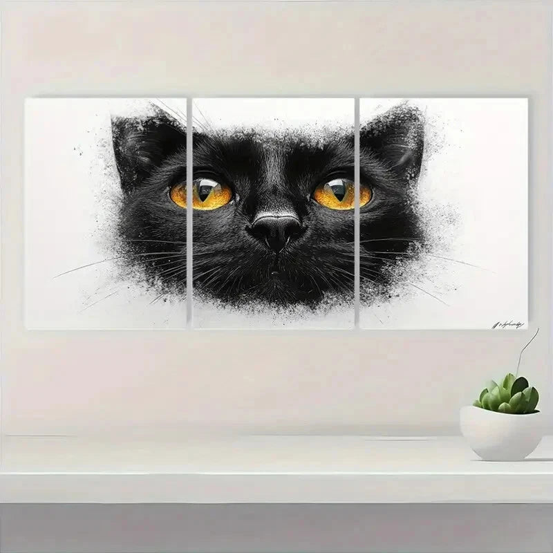 3pcs Black & White Feline Illustration Metal Print Ready to Hang Art
