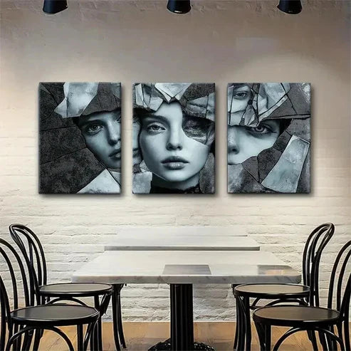 3pcs Abstract Shattered Glass Woman Perfect Wall  Art Set Canvas Unframed - High Quality Print 100% Australian Made Wall Canvas