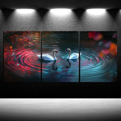 3pcs Black and White Swan Painting Metal Print Ready to Hang Art